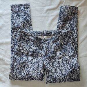 Cache Blue and White Patterned Skinny Pants